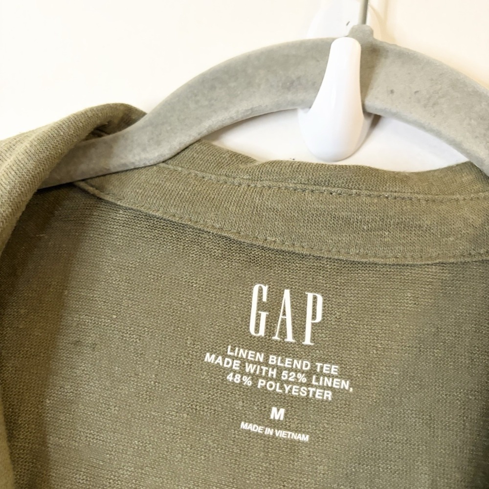GAP Women's Green Linen Blend V-Neck Cap Sleeve Cropped Polo Shirt Size M - Picture 4 of 6